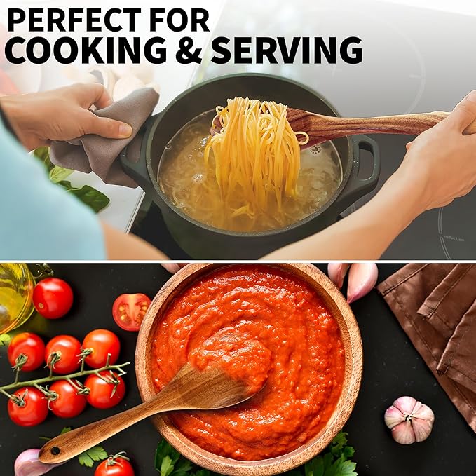 Zulay Kitchen 7-Piece Wooden Cooking Spoons Set – Heat-Resistant, Smooth Teak Utensils with Comfort Grip – Lightweight & Durable – Easy to Clean, Perfect for Non-Stick Cookware