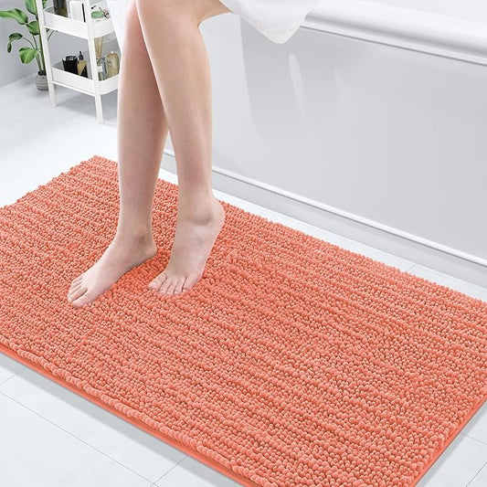 Arotive Luxury Chenille Bathroom Rug Mat, Extra Soft Thick Absorbent Shaggy Bath Rugs, Non-Slip Machine Wash Dry, Plush Bath Mats for Bathroom, Shower and Tub, 60x24, Coral