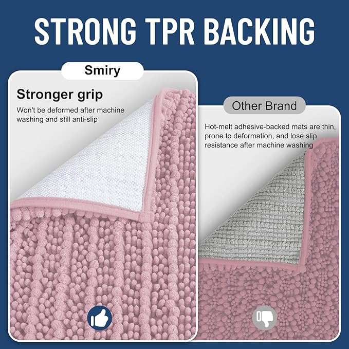 Smiry Bathroom Rugs Mat 30x20, Extra Soft Absorbent Chenille Bath Rugs, Non Slip Rubber Backing Machine Washable Quick Dry Bath Mats for Bathroom Floor, Tub, Shower, Home Decor Accessories, Dusty Rose