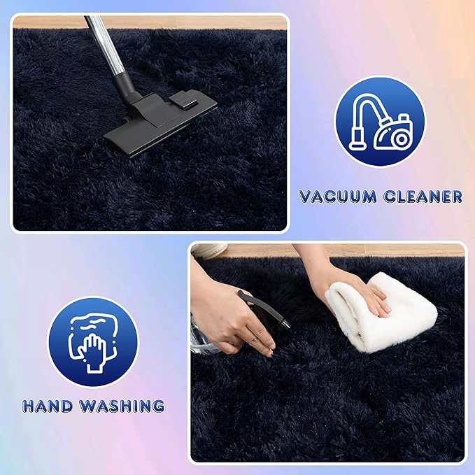 Super Fluffy Rug for Bedroom, 4x6 Shag Fuzzy Area Rug for Living Room Bedroom, Plush Soft Carpet for Girls Boys Kids, Non Slip Throw Rugs for Dorm, Modern Home Decor Aesthetic, Dark Blue