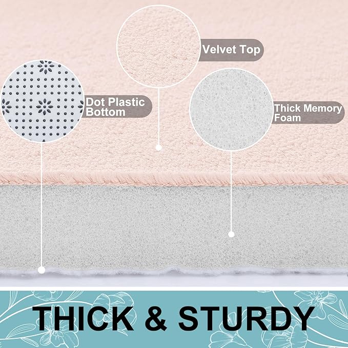 Smiry Memory Foam Bath Mat 70x24, Extra Soft and Absorbent Bathroom Mats, Non Slip Washable Carpet for Floor, Shower and Tub, Pink