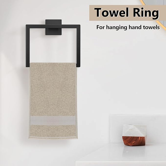 Homikit Matte Black Bathroom Hardware Set, 5-Piece SUS304 Stainless Steel Wall Mounted Bath Towel Bar Accessories Set, 16 Inch Towel Rack, Toilet Paper Holder, Towel Ring, Hooks
