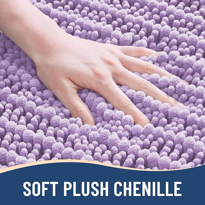 Arotive Luxury Chenille Bathroom Rug Mat, Extra Soft Thick Absorbent Shaggy Bath Rugs, Non-Slip Machine Wash Dry, Plush Bath Mats for Bathroom, Shower and Tub, 47x24, Light Purple