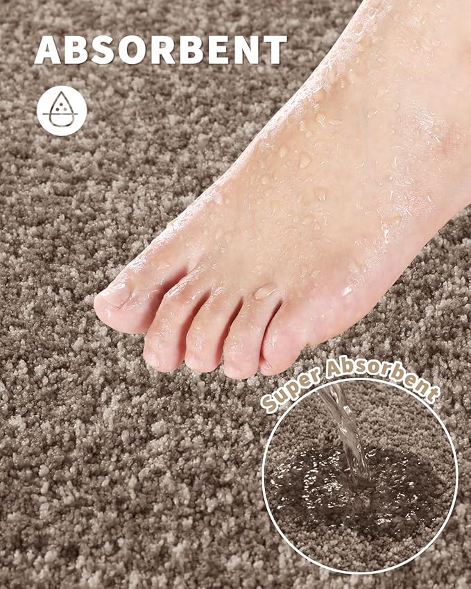 Yimobra Bathroom Runner Rug Non Slip Washable, Soft Absorbent Microfiber Long Bath Mat, Dual-Tone Decor Rug with Rubber Backing for Floor, Tub and Hallway,56x24,Home Essentials,Brown and White
