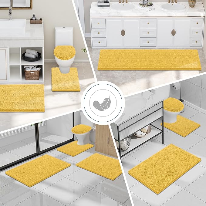 Smiry Luxury Chenille Bathroom Rugs 47x20, Extra Soft and Absorbent Shaggy Bath Mat, Machine Washable, Non-Slip Plush Carpet Runner for Tub, Shower, and Floor, Home Decor Accessories, Yellow