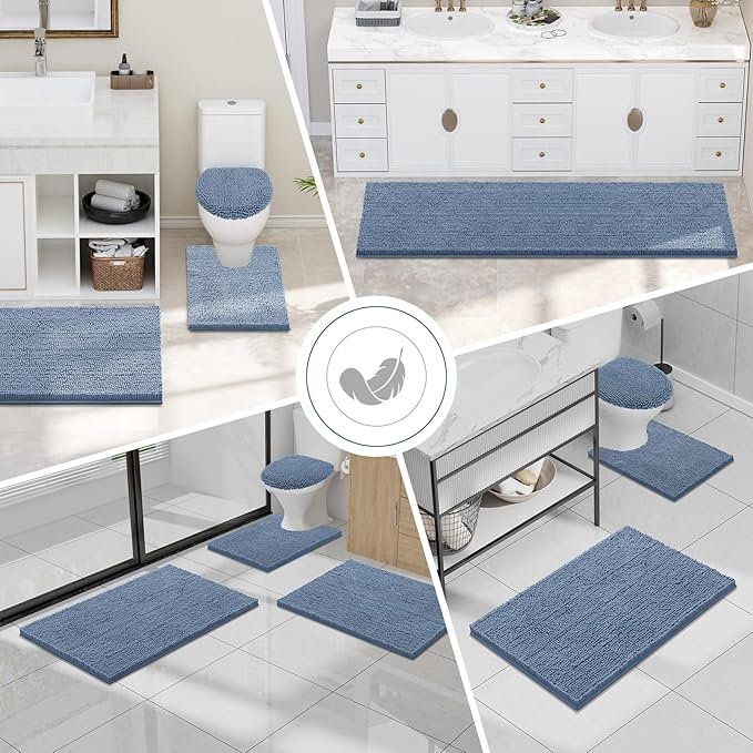 Smiry Luxury Chenille Bathroom Rugs 59x35, Extra Soft and Absorbent Shaggy Bath Mat, Machine Washable, Non-Slip Plush Carpet Runner for Tub, Shower, and Floor, Home Decor Accessories, Grayish Blue