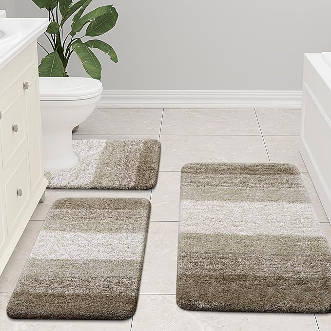 Arotive Microfiber Bathroom Rugs, Shaggy Soft and Absorbent Bath Rug, Non-Slip, Thick Plush Machine Washable Dry Bath Mats for Bathroom, Tub and Shower, 59x24, Coffee, Rectangular