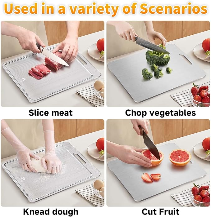 100% Pure Titanium Cutting Board with Groove, Scratch Resistant Chopping Board with Non-slip Pad for Kitchen, Titanium Cutting Boards for Vegetables and Meat, Dishwasher safe 9 * 13 IN