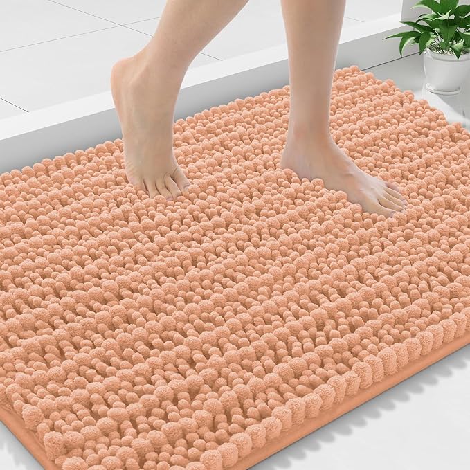 Smiry Bathroom Rugs Mat 36x24, Extra Soft Absorbent Chenille Bath Rugs, Non Slip Rubber Backing Machine Washable Quick Dry Bath Mats for Bathroom Floor, Tub, Shower, Home Decor Accessories, Peach
