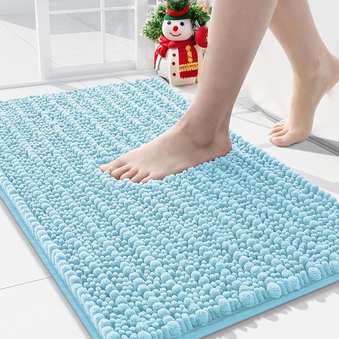 Arotive Luxury Chenille Bathroom Rug Mat, Extra Soft Thick Absorbent Shaggy Bath Rugs, Non-Slip Machine Wash Dry, Plush Bath Mats for Bathroom, Shower and Tub, 34x21, Blue