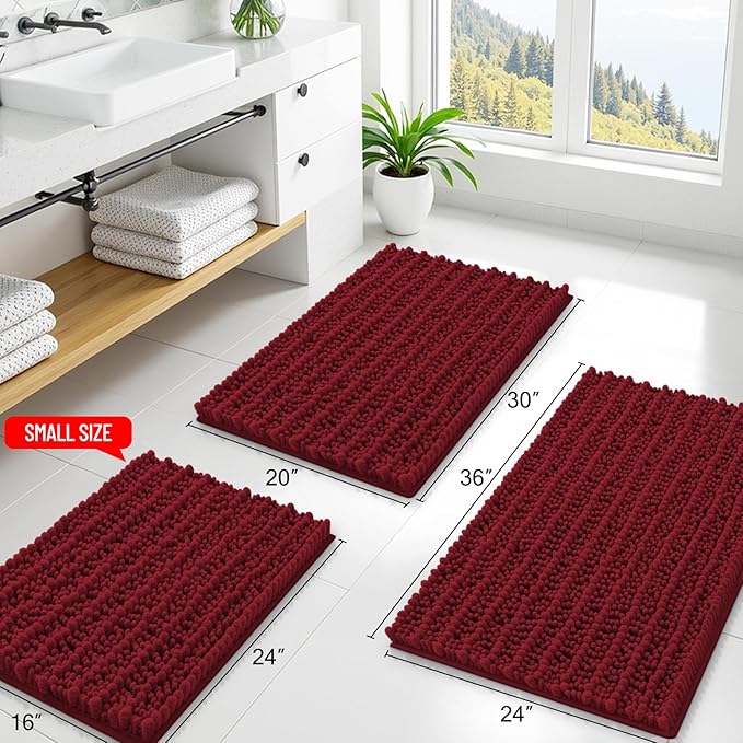 Smiry Bathroom Rugs Mat 36x24, Extra Soft Absorbent Chenille Bath Rugs, Non Slip Rubber Backing Machine Washable Quick Dry Bath Mats for Bathroom Floor, Tub, Shower, Home Decor Accessories, Red