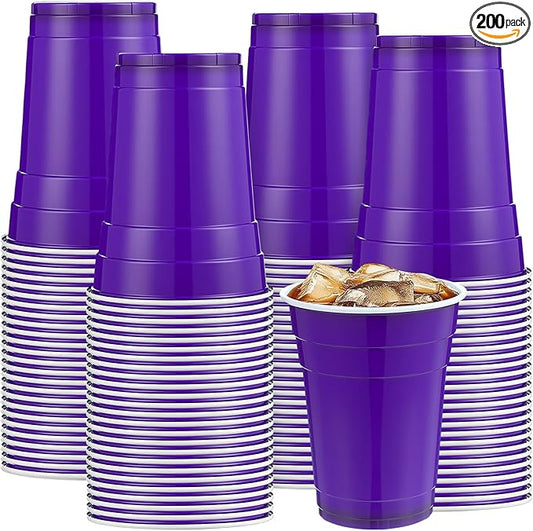 Mimorou Puple 200 Pack 16 oz Disposable Plastic Cups Bulk, Party Plastic Cups for Parties Stackable Beverage Drinking Tumbler Heavy Duty for Events Picnics and BBQ Wedding Birthday Baby Shower
