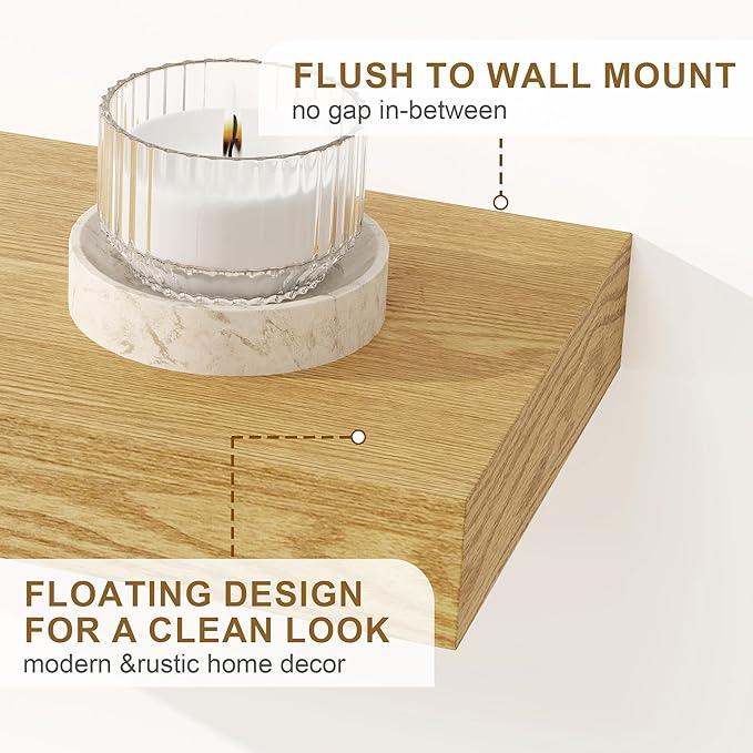 Fun Memories Floating Shelves for Wall, 48Inch Long Floating Shelves Set of 1, Hanging Shelf with Invisible Brackets, Wood Shelves for Living Room, Bedroom, Kitchen, Oak