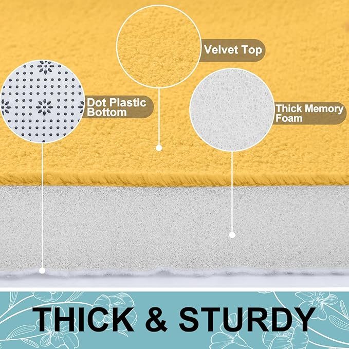 Smiry Memory Foam Bath Mat 59x20, Extra Soft and Absorbent Bathroom Mats, Non Slip Washable Carpet for Floor, Shower and Tub, Yellow
