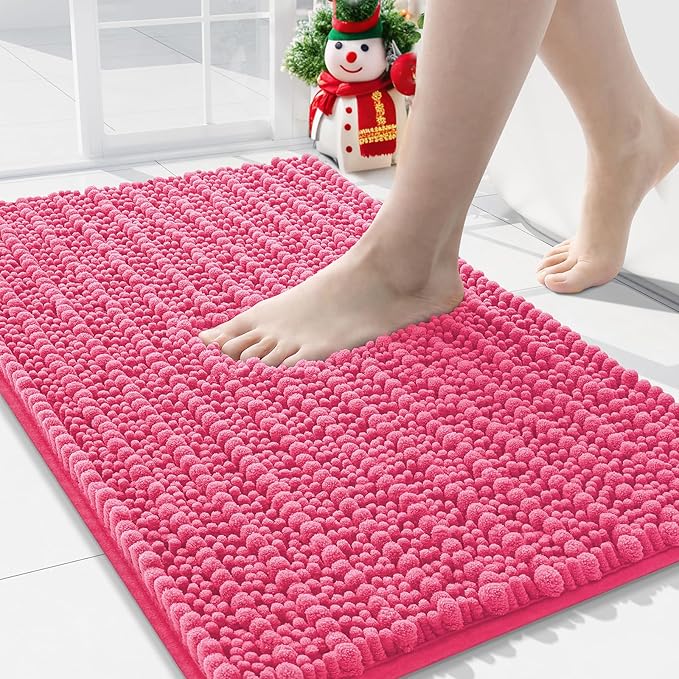 Arotive Luxury Chenille Bathroom Rug Mat, Extra Soft Thick Absorbent Shaggy Bath Rugs, Non-Slip Machine Wash Dry, Plush Bath Mats for Bathroom, Shower and Tub, 36x24, Deep Pink