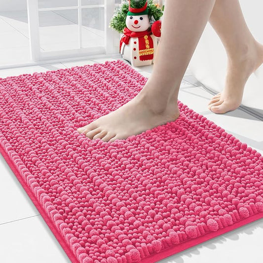 Arotive Luxury Chenille Bathroom Rug Mat, Extra Soft Thick Absorbent Shaggy Bath Rugs, Non-Slip Machine Wash Dry, Plush Bath Mats for Bathroom, Shower and Tub, 36x24, Deep Pink