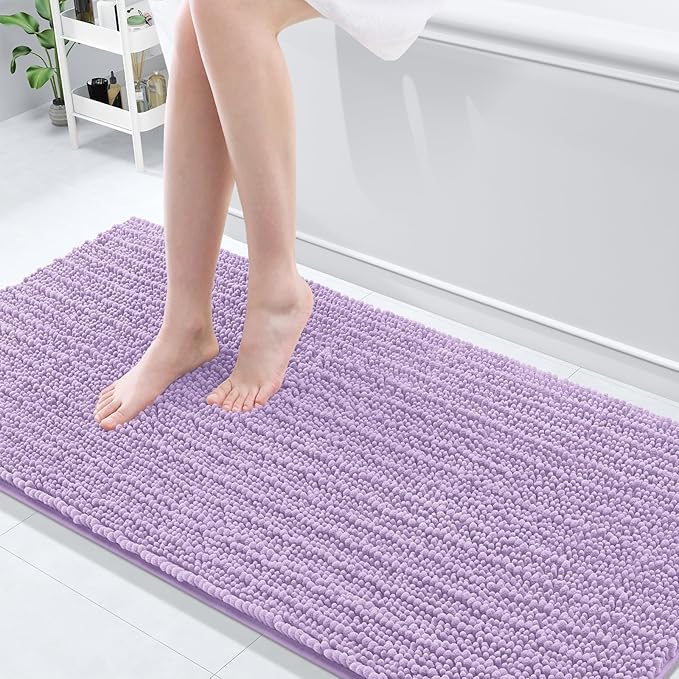Arotive Luxury Chenille Bathroom Rug Mat, Extra Soft Thick Absorbent Shaggy Bath Rugs, Non-Slip Machine Wash Dry, Plush Bath Mats for Bathroom, Shower and Tub, 70x24, Light Purple