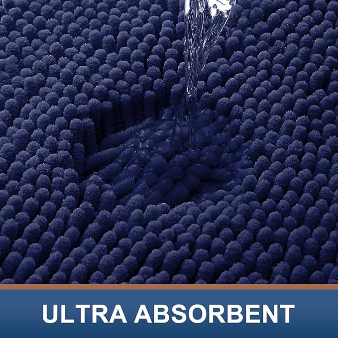 Smiry Luxury Chenille Bathroom Rugs 47x17, Extra Soft and Absorbent Shaggy Bath Mat, Machine Washable, Non-Slip Plush Carpet Runner for Tub, Shower, and Floor, Home Decor Accessories, Navy Blue