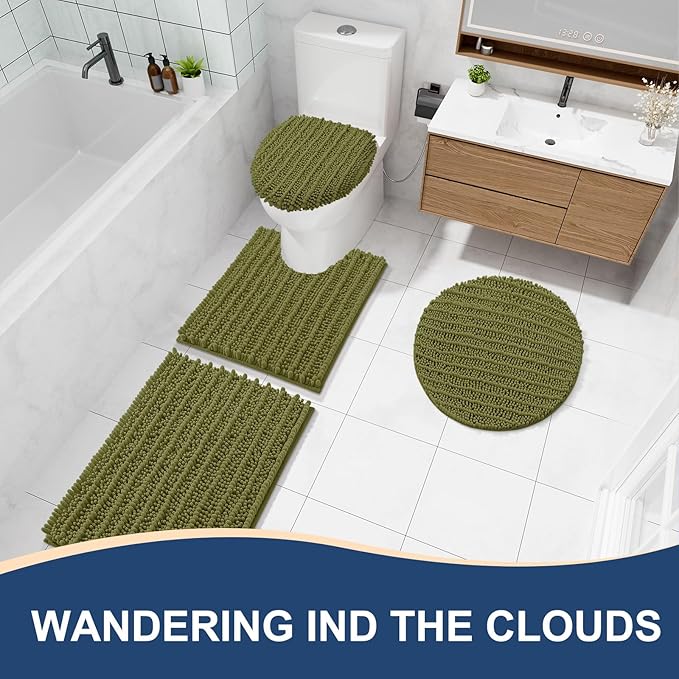 Arotive Luxury Chenille Bathroom Rug Mat, Extra Soft Thick Absorbent Shaggy Bath Rugs, Non-Slip Machine Wash Dry, Plush Bath Mats for Bathroom, Shower and Tub, 47x24, Willow Green