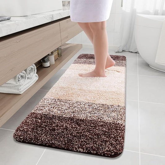 Arotive Microfiber Bathroom Rugs, Shaggy Soft and Absorbent Bath Rug, Non-Slip, Thick Plush Machine Washable Dry Bath Mats for Bathroom, Tub and Shower, 59x20, Brown, Rectangular