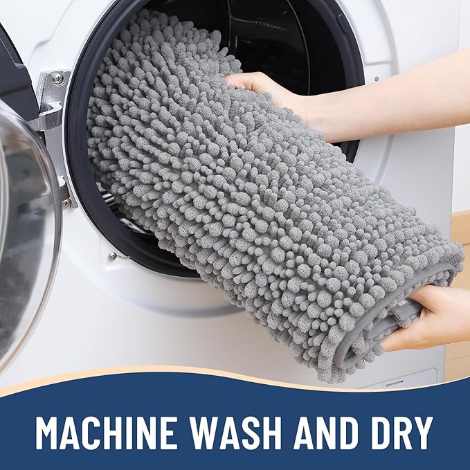 Arotive Luxury Chenille Bathroom Rug Mat, Extra Soft Thick Absorbent Shaggy Bath Rugs, Non-Slip Machine Wash Dry, Plush Bath Mats for Bathroom, Shower and Tub, 44x32, Light Grey
