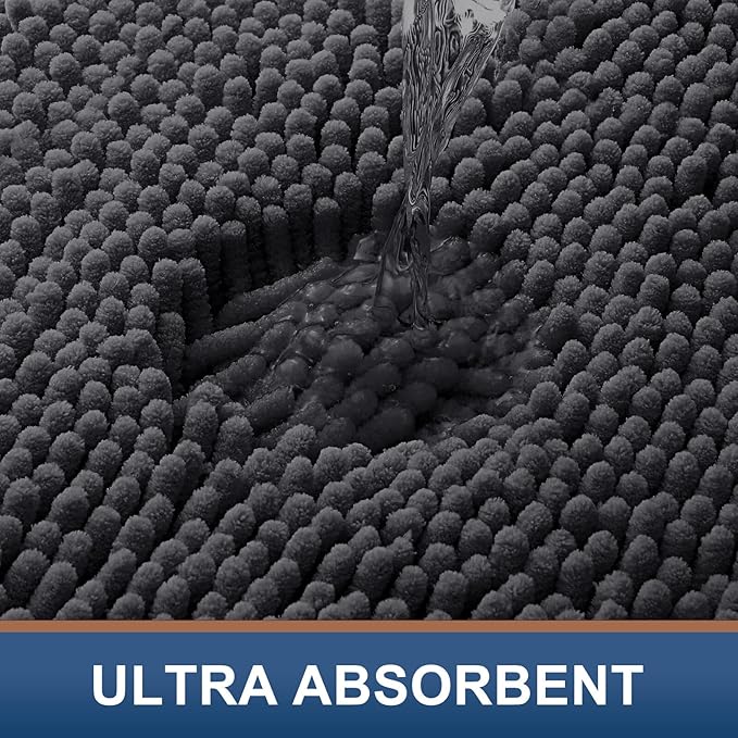 Smiry Luxury Chenille Bathroom Rugs 59x20, Extra Soft and Absorbent Shaggy Bath Mat, Machine Washable, Non-Slip Plush Carpet Runner for Tub, Shower, and Floor, Home Decor Accessories, Charcoal Grey
