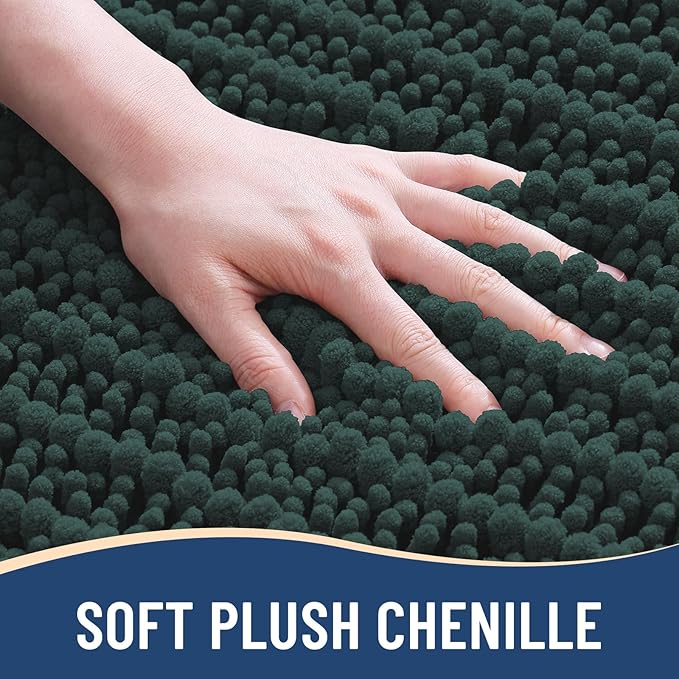 Arotive Luxury Round Chenille Bathroom Rug Mat, Extra Soft Thick Absorbent Shaggy Bath Rugs, Non-Slip Machine Wash Dry Plush Bath Mats for Bathroom, Shower and Tub, 24x24, Dark Green