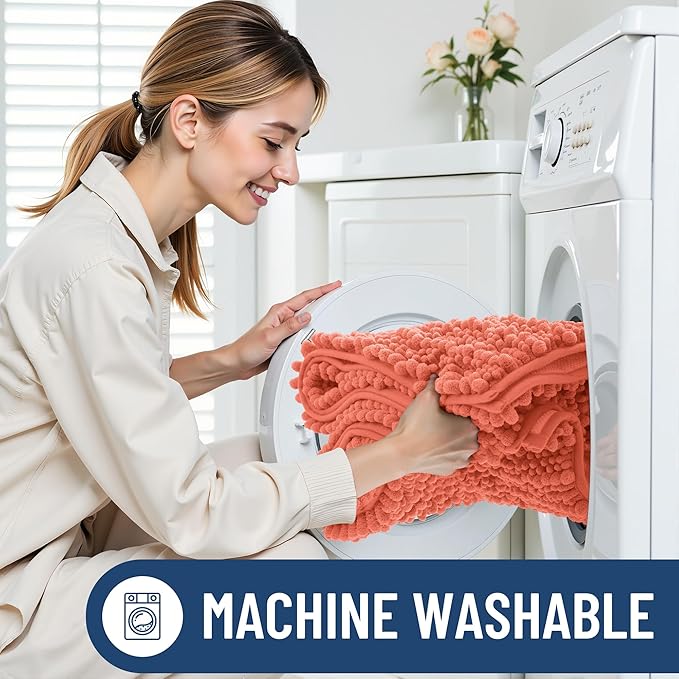 Smiry Bathroom Rugs Mat 30x20, Extra Soft Absorbent Chenille Bath Rugs, Non Slip Rubber Backing Machine Washable Quick Dry Bath Mats for Bathroom Floor, Tub, Shower, Home Decor Accessories, Coral