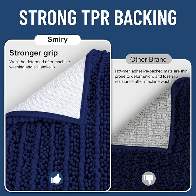 Smiry Bathroom Rugs Mat 48x32, Extra Soft Absorbent Chenille Bath Rugs, Non Slip Rubber Backing Machine Washable Quick Dry Bath Mats for Bathroom Floor, Tub, Shower, Home Decor Accessories, Navy Blue