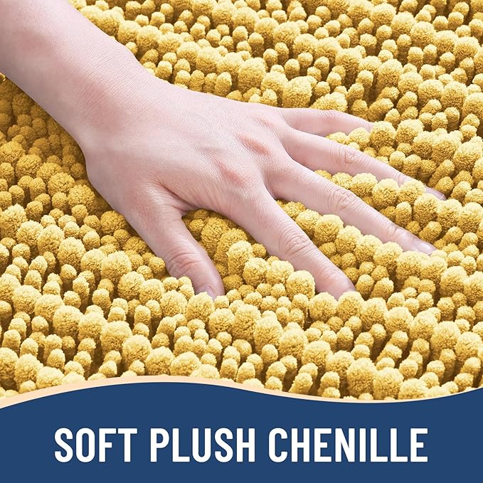 Arotive Luxury Chenille Bathroom Rug Mat, Extra Soft Thick Absorbent Shaggy Bath Rugs, Non-Slip Machine Wash Dry, Plush Bath Mats for Bathroom, Shower and Tub, 47x32, Yellow