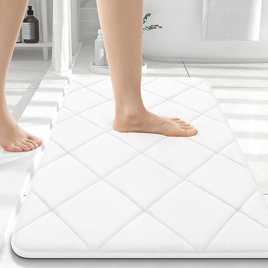 OLANLY Memory Foam Bath Mat 36x24, Ultra Soft and Absorbent Bathroom Rugs, Machine Washable, Comfortable Bath Carpet for Bathroom Floor, Tub and Shower, White