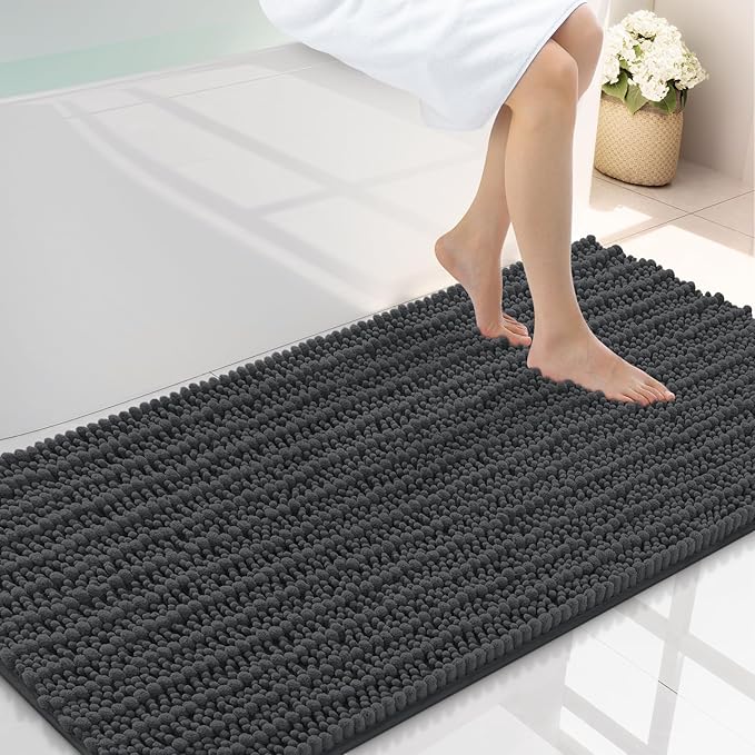 Smiry Bathroom Rugs Mat 44x24, Extra Soft Absorbent Chenille Bath Rugs, Non Slip Rubber Backing Machine Washable Quick Dry Bath Mats for Bathroom Floor, Tub, Shower, Home Decor Accessories, Dark Grey