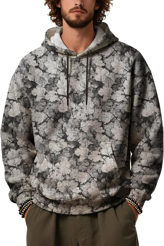 Mens Camo Hoodies Maple Leaf Graphic Camouflage Pullover Sweatshirts Hooded Fleece Casual Hunting Fall Outfits