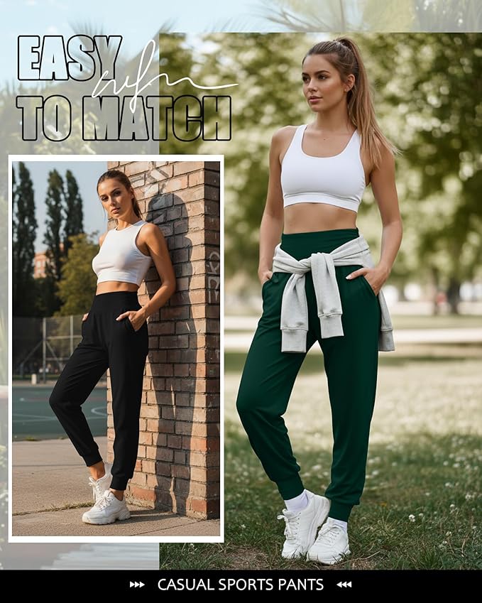 2 Pack Women's Yoga Joggers, Cozy Sweatpants with Pockets Casual Loose Comfy High Waisted Lounge Pants