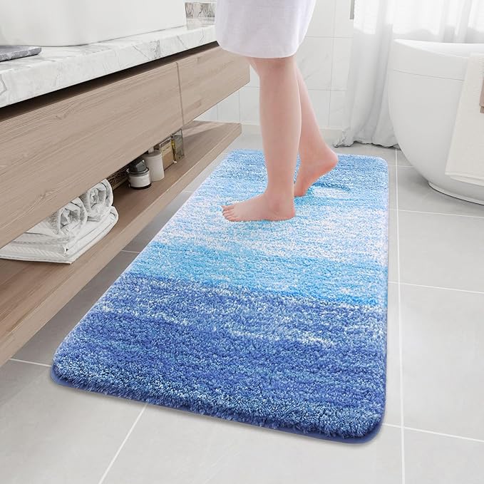 Arotive Microfiber Bathroom Rugs, Shaggy Soft and Absorbent Bath Rug, Non-Slip, Thick Plush Machine Washable Dry Bath Mats for Bathroom, Tub and Shower, 47x24, Light Royal Blue, Rectangular