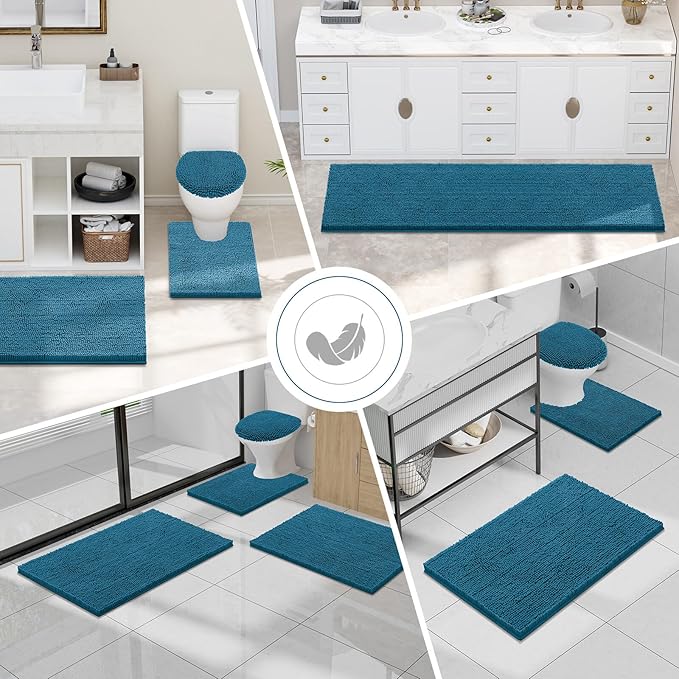 Smiry Luxury Chenille Bathroom Rugs 36x24, Extra Soft and Absorbent Shaggy Bath Mat, Machine Washable, Non-Slip Plush Carpet Runner for Tub, Shower, and Floor, Home Decor Accessories, Peacock Blue