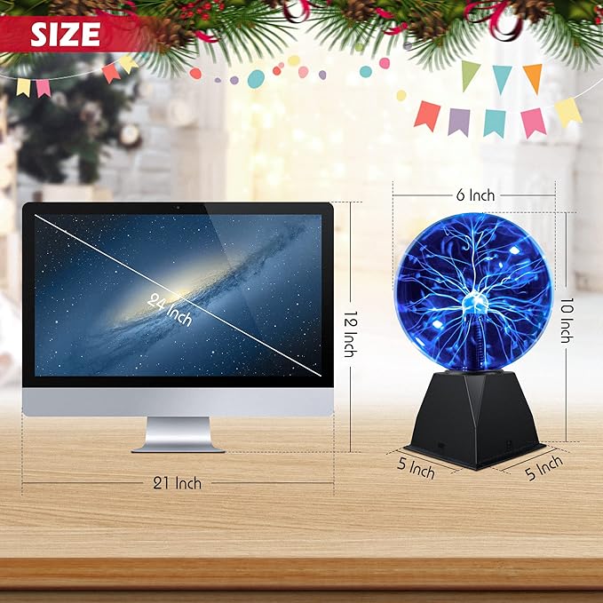 Flashmen Plasma Ball Lamp 6 inch Science Toy Touch & Sound Sensitive Plasma Globe Extra Large Lightning Ball for Kid Teen Bedroom Decor Lamp Novelty Toy Present (Blue)
