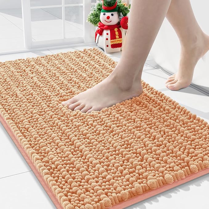 Arotive Luxury Chenille Bathroom Rug Mat, Extra Soft Thick Absorbent Shaggy Bath Rugs, Non-Slip Machine Wash Dry, Plush Bath Mats for Bathroom, Shower and Tub, 36x24, Peach