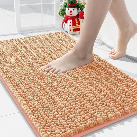 Arotive Luxury Chenille Bathroom Rug Mat, Extra Soft Thick Absorbent Shaggy Bath Rugs, Non-Slip Machine Wash Dry, Plush Bath Mats for Bathroom, Shower and Tub, 36x24, Peach