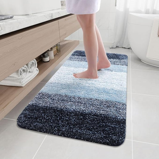 Arotive Microfiber Bathroom Rugs, Shaggy Soft and Absorbent Bath Rug, Non-Slip, Thick Plush Machine Washable Dry Bath Mats for Bathroom, Tub and Shower, 47x24, Dark Blue, Rectangular