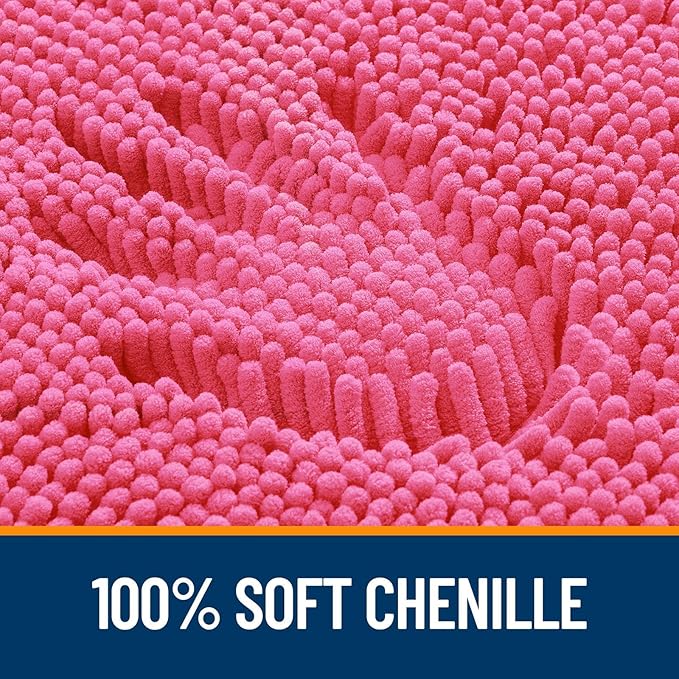 OLANLY Bathroom Rugs Sets 3 Piece, Soft Absorbent Chenille Bath Mats and U-Shaped Contour Toilet Rug, Quick Dry, Home Decor Accessories, Bath Mat Set for Bathroom (36"x24"+24"x16"+24"x20", Hot Pink)