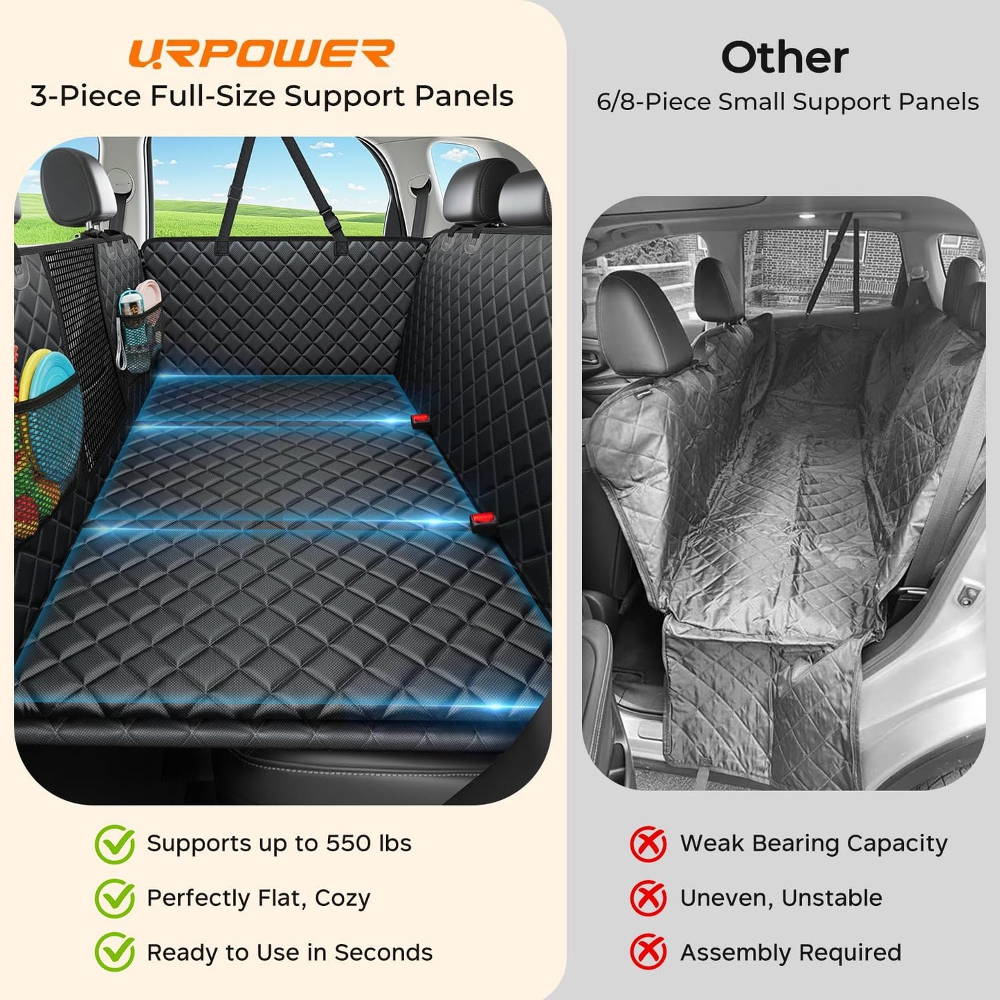 Dog Back Seat Extender – Hard Bottom Car Seat Bridge for Dogs