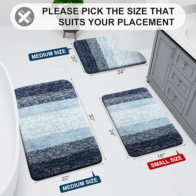 Arotive Microfiber Bathroom Rugs, Shaggy Soft and Absorbent Bath Rug, Non-Slip, Thick Plush Machine Washable Dry Bath Mats for Bathroom, Tub and Shower, 44x24, Dark Blue, Rectangular