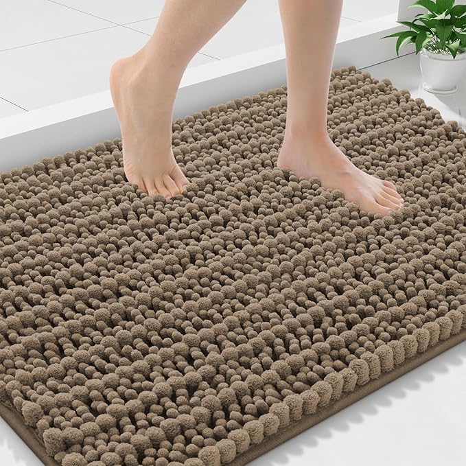Smiry Bathroom Rugs Mat 30x20, Extra Soft Absorbent Chenille Bath Rugs, Non Slip Rubber Backing Machine Washable Quick Dry Bath Mats for Bathroom Floor, Tub, Shower, Home Decor Accessories, Camel