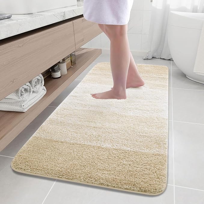 Arotive Microfiber Bathroom Rugs, Shaggy Soft and Absorbent Bath Rug, Non-Slip, Thick Plush Machine Washable Dry Bath Mats for Bathroom, Tub and Shower, 59x24, Light Beige, Rectangular