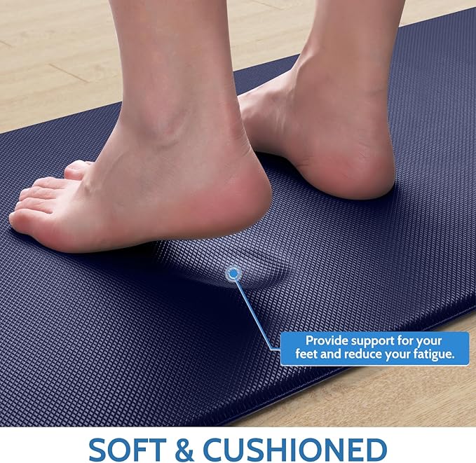 StepLively Kitchen Mat, 2 PCS Kitchen Rugs, Cushioned Kitchen Mats for Floor, Anti Fatigue Kitchen Rug Set, Non-Skid Standing Mat for Kitchen, Office, Sink, 17.3"×30"+17.3"×59", Blue