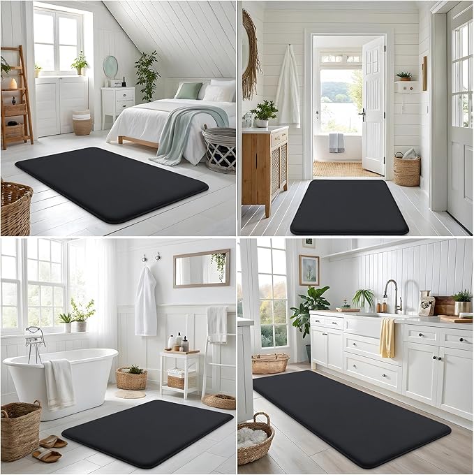 Smiry Memory Foam Bath Mat 59x20, Extra Soft and Absorbent Bathroom Mats, Non Slip Washable Carpet for Floor, Shower and Tub, Black