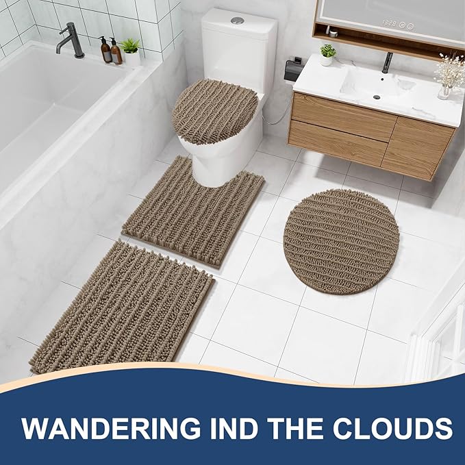 Arotive Luxury Round Chenille Bathroom Rug Mat, Extra Soft Thick Absorbent Shaggy Bath Rugs, Non-Slip Machine Wash Dry Plush Bath Mats for Bathroom, Shower and Tub, 24x24, Camel