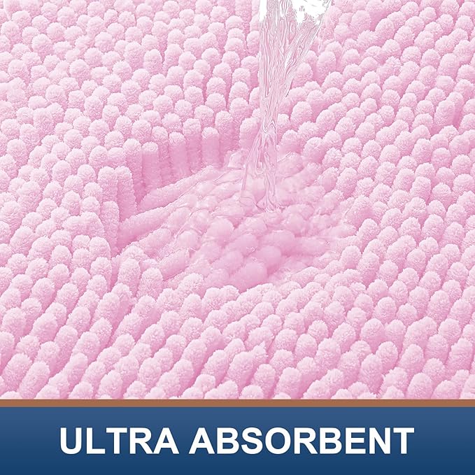 Smiry Luxury Chenille Bathroom Rugs 47x17, Extra Soft and Absorbent Shaggy Bath Mat, Machine Washable, Non-Slip Plush Carpet Runner for Tub, Shower, and Floor, Home Decor Accessories, Pink