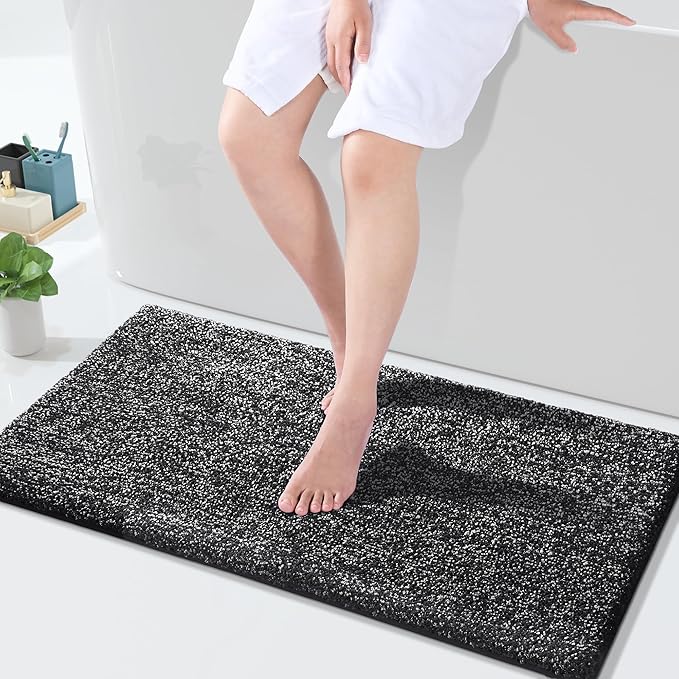 Yimobra Large Bathroom Rugs Non Slip Washable, Soft Absorbent Microfiber Bath Mat,Dual-Tone Decor Rug with Rubber Backing for Bathroom Floor,Tub and Shower,36x24,Home Essentials,Black and White
